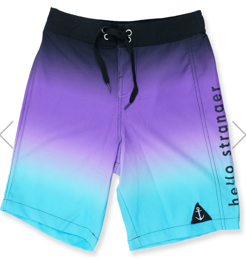 HELLO STRANGER PURPLE FADE LONG BOARD SHORTS