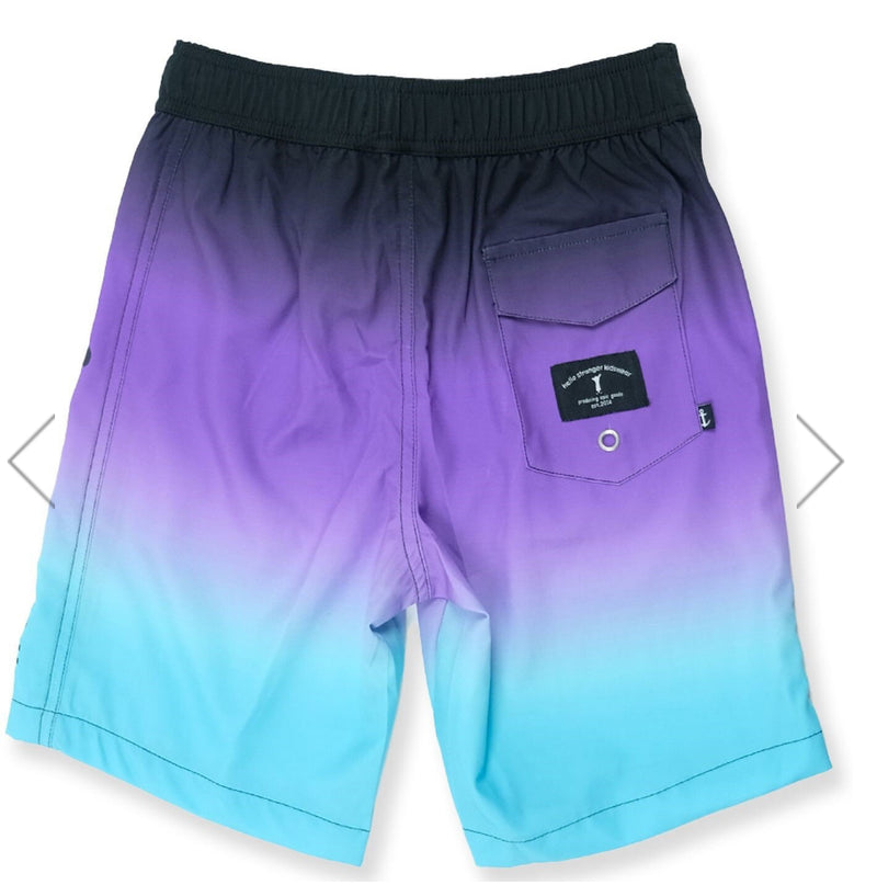 HELLO STRANGER PURPLE FADE LONG BOARD SHORTS