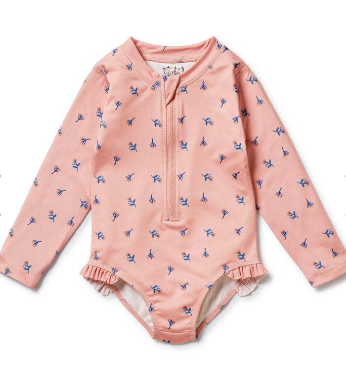 WILSON AND FRENCHY LONG SLEEVE SWIMSUIT- LITTLE FLOWER