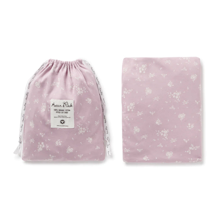 ASTER AND OAK WILLOW FLORAL COT SHEET - DAWN PINK
