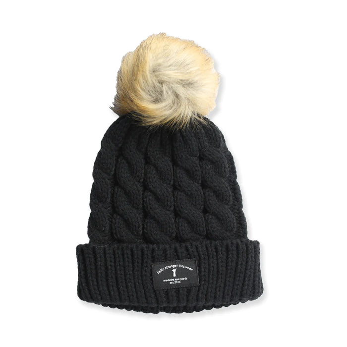 HELLO STRANGER POM POM BEANIE - BLACK