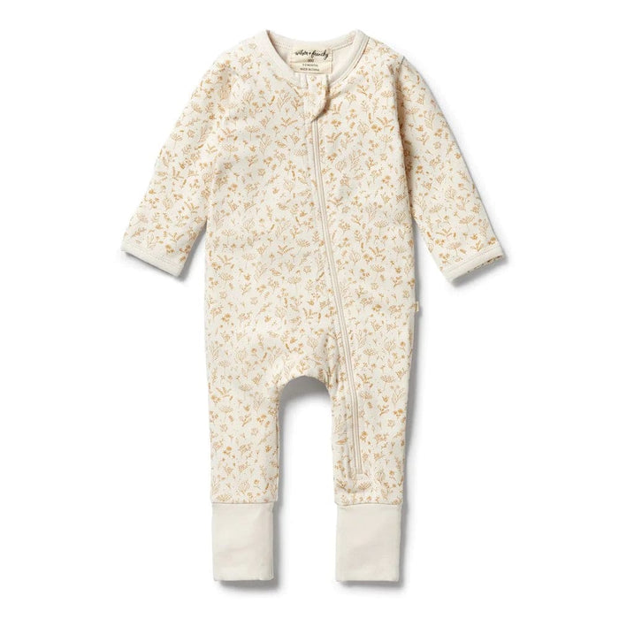 WILSON AND FRENCHY ORGANIC ZIPSUIT WITH FEET - LITTLE GARDEN