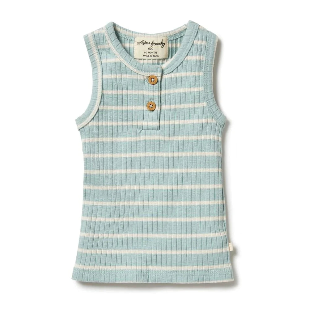 WILSON AND FRENCHY ORGANIC STRIPE RIB SINGLET - PISTACHIO