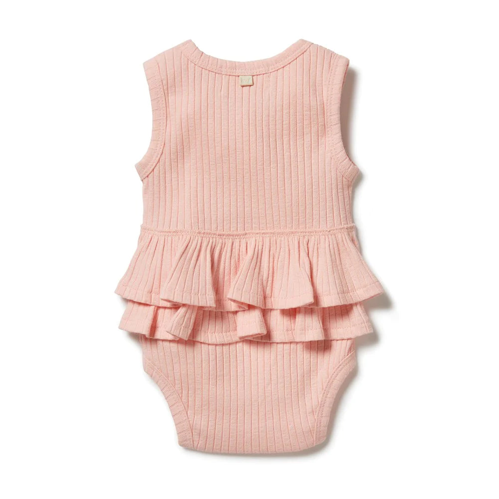 WILSON AND FRENCHY ORGANIC RIB RUFFLE BODYSUIT - BLUSH