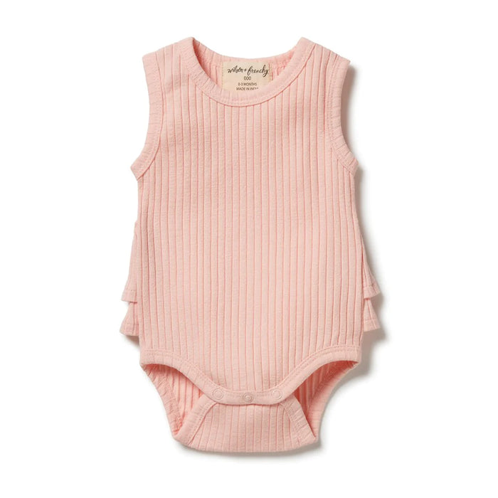 WILSON AND FRENCHY ORGANIC RIB RUFFLE BODYSUIT - BLUSH